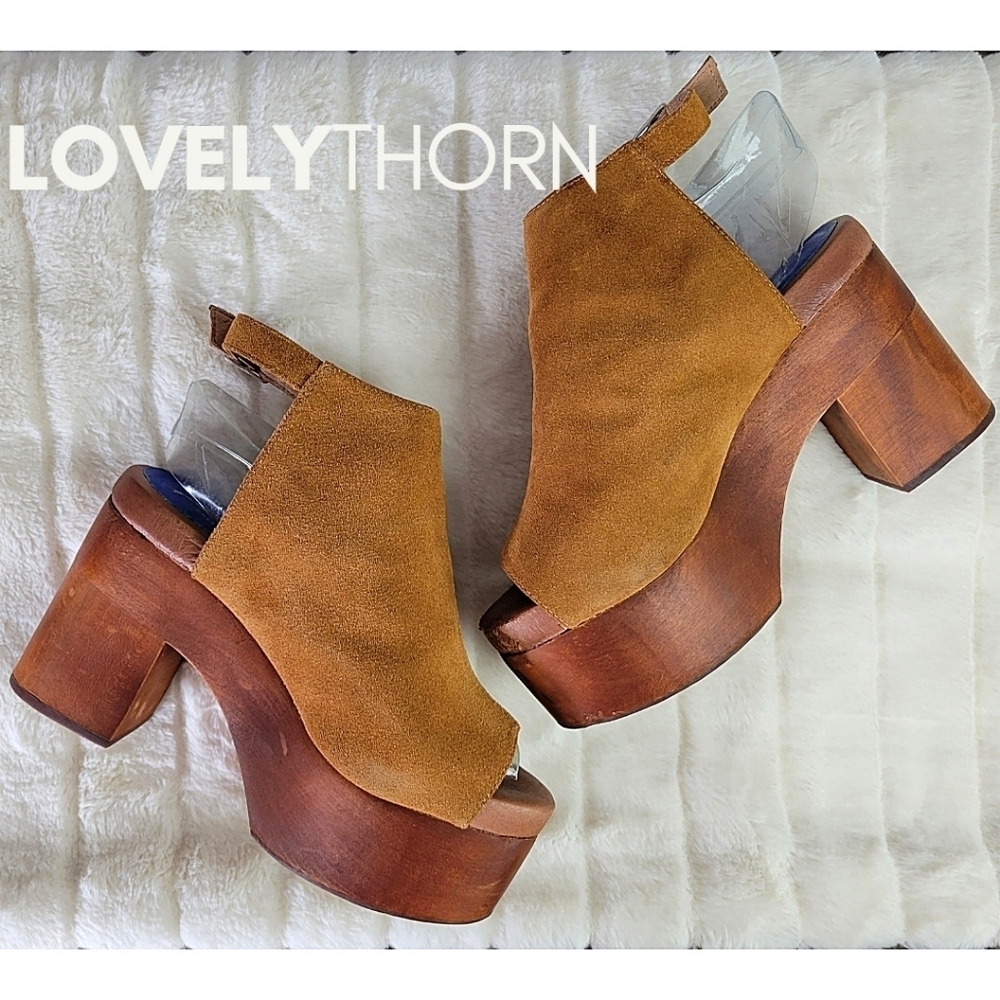 JEFFREY CAMPBELL // ltd ed free people collab suede wooden platform block heels - Picture 9 of 16